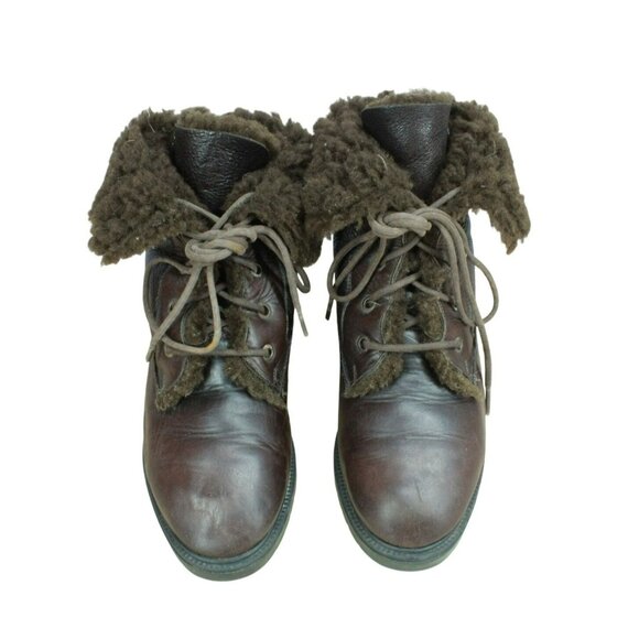 *Santana Brown Leather Lace Up Fur Cuff Paddock Ankle Boots Size 10.5 Inches - Picture 5 of 9